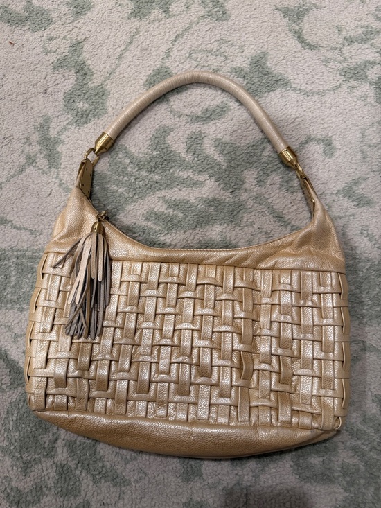 Cole Haan Handbags - Vintage Cole Haan Collection Champagne Woven Leather Hobo with Tassel